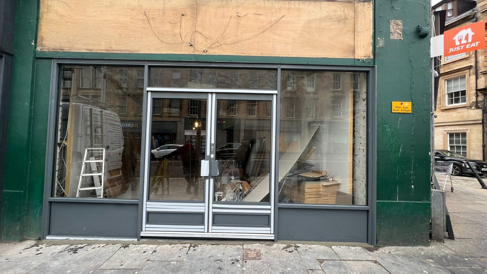 Timber and aluminium shopfront doors